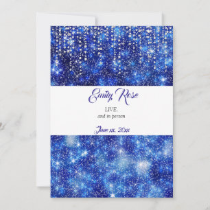 Beautiful, Blue Sparkle Glitter, Bat Mitzvah Invitation