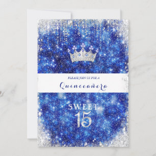 Beautiful Blue Sparkle Glitter Quinceanera Crown Invitation