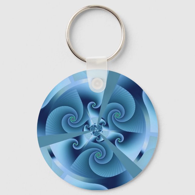 Beautiful Blue Spiral Fine Fractal Art Keychain (Front)