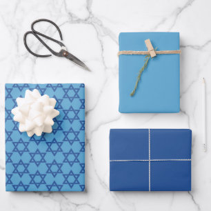Beautiful Blue Star of David Wrapping Paper Sheets