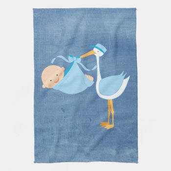 Beautiful Blue Stork Baby Shower Party Decor Towel by Precious_Baby_Gifts at Zazzle