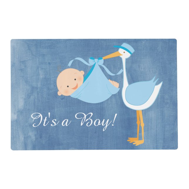 Beautiful Blue Stork Baby Shower Party Placemat (Front)