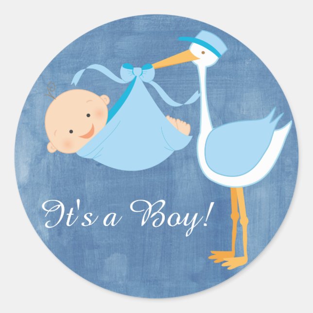 Beautiful Blue Stork Baby Shower Party Sticker (Front)