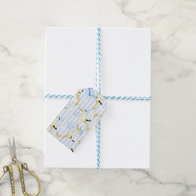 Beautiful Blue Stork Gift Tags (With Twine)
