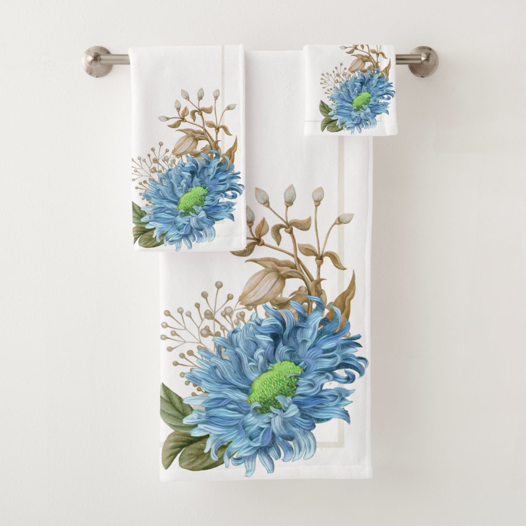Beautiful Blue Sunflower Bath Towel Set Zazzle
