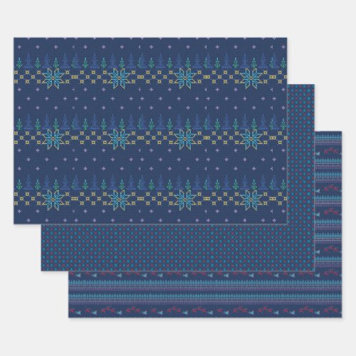 Beautiful Blue Sweater Knit Pattern Wrapping Paper Sheets