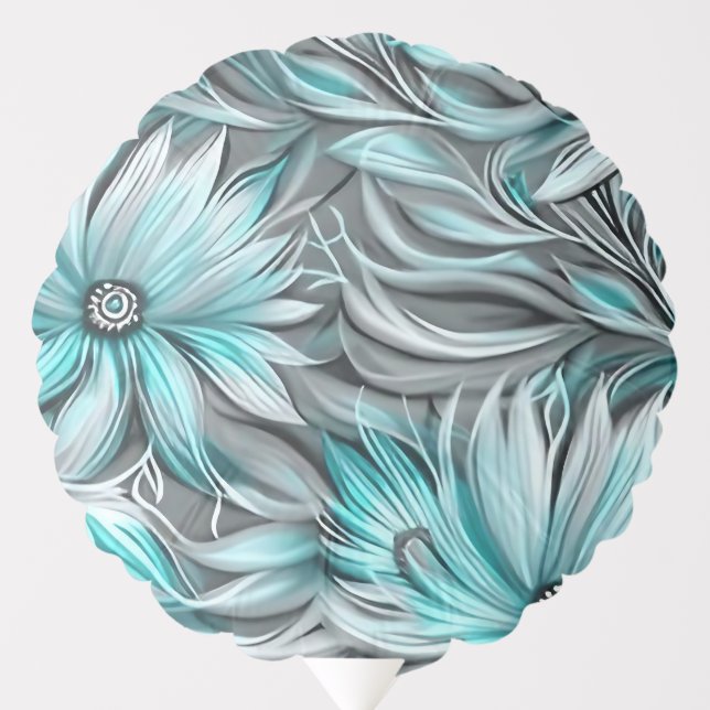 Beautiful Blue Teal Floral Print Balloon (Front)