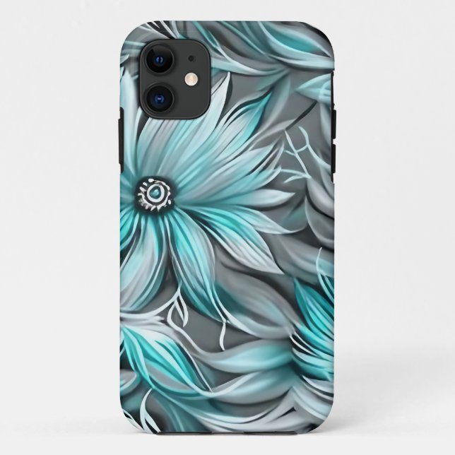 Beautiful Blue Teal Floral Print Case-Mate iPhone Case (Back)