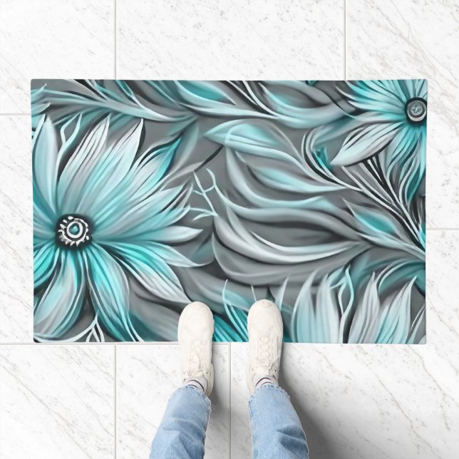 Beautiful Blue Teal Floral Print Doormat (Indoor)