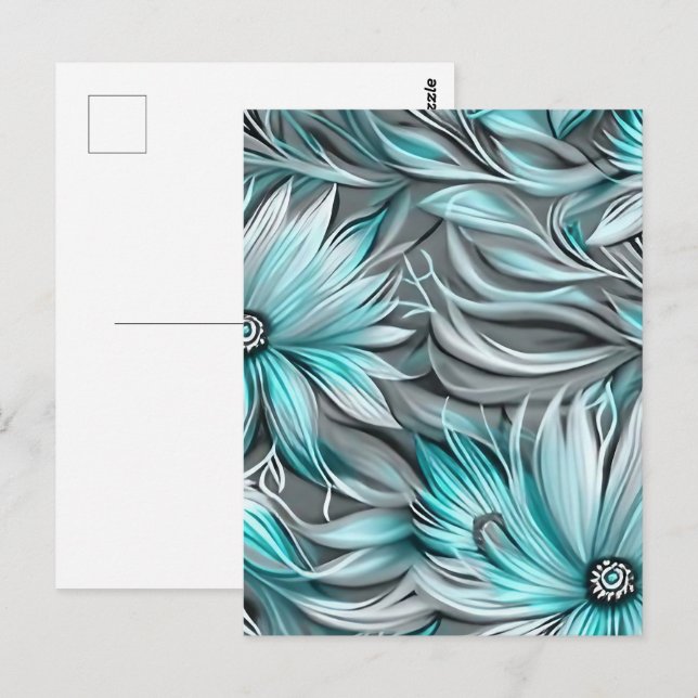 Beautiful Blue Teal Floral Print Postcard (Front/Back)