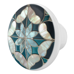 Beautiful blue teal offwhite pearl inspired ceramic knob