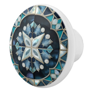 Beautiful blue teal offwhite pearl inspired ceramic knob