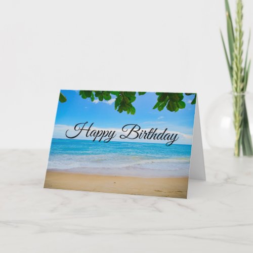Beautiful Blue Tropical Beach Birthday Card