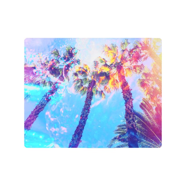 Beautiful Blue Tropical Palm Tree Metal Wall Art (Front)