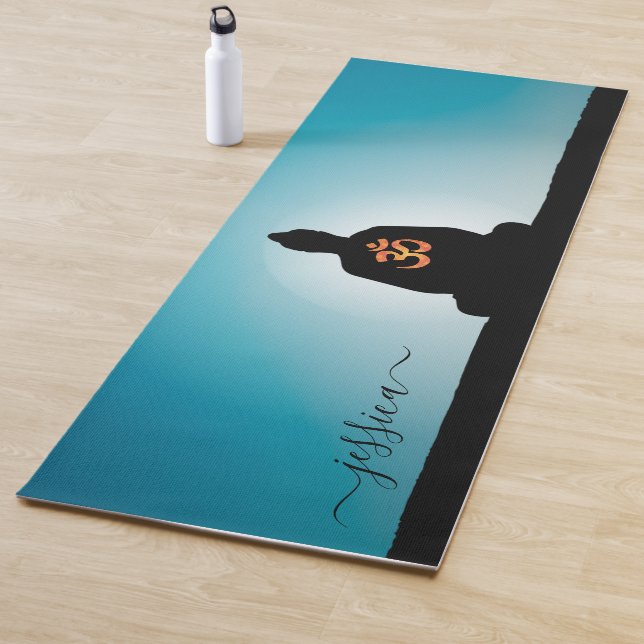 Beautiful Blue Turquoise Buddha Om Custom Yoga Mat (In Situ)