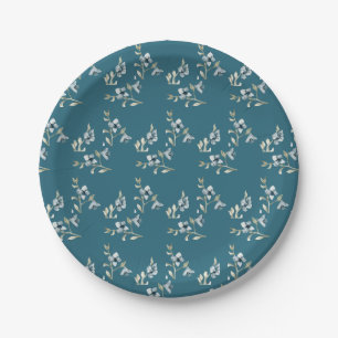 Beautiful Blue Turquoise Floral French Elegance Paper Plates