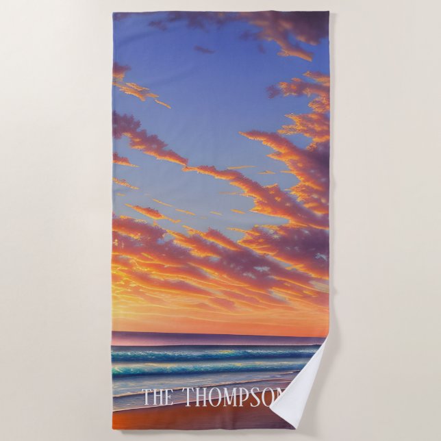 Beautiful Blue Turquoise Ocean Sunset Beach Towel (Front)