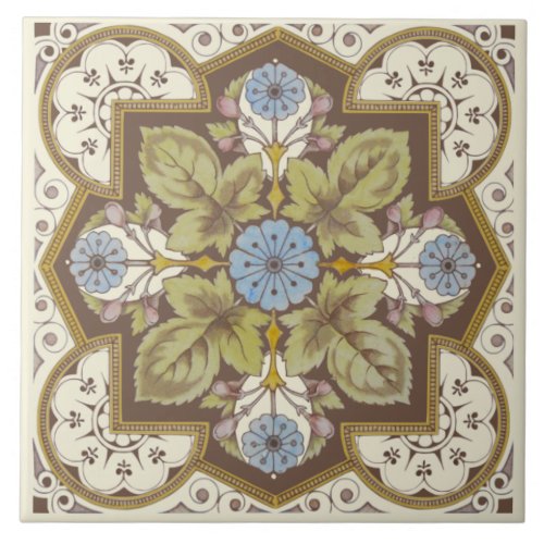 Beautiful Blue Victorian Floral Reproduction Tile