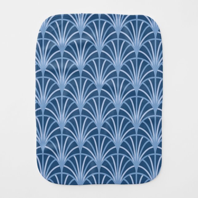 Beautiful Blue Vintage Japanese Fan Pattern Baby Burp Cloth (Front)