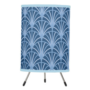 Beautiful Blue Vintage Japanese Fan Pattern Tripod Lamp