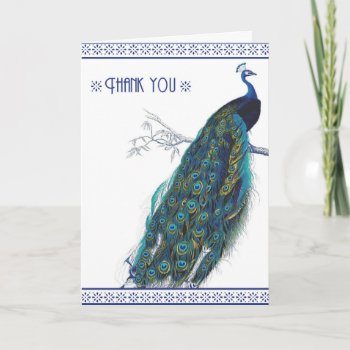 Beautiful Blue Vintage Peacock - Thank You Card by PeachyPrints at Zazzle