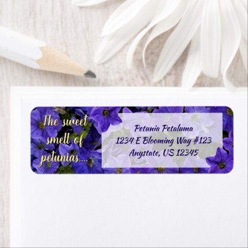 Beautiful Blue Violet Petunias return address Label