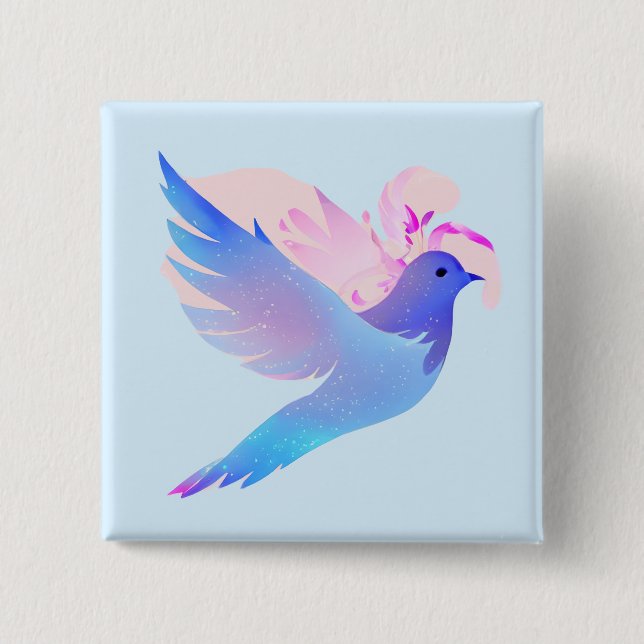 Beautiful Blue Watercolor Dove Button (Front)
