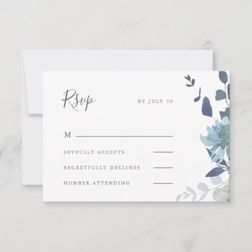 Beautiful Blue Watercolor Floral Wedding RSVP Card