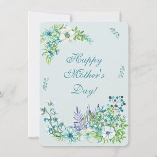 Beautiful Blue Watercolor Flowers - Mother's Day Holiday Card