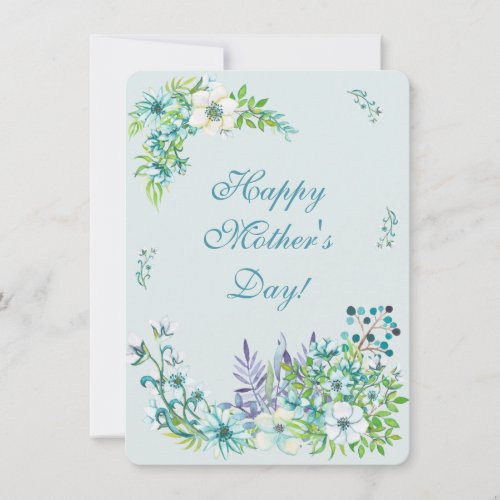 Beautiful Blue Watercolor Flowers _ Mothers Day Holiday Card