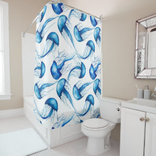Beautiful Blue Watercolor Jellyfish Shower Curtain