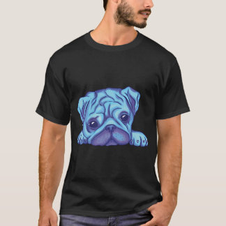 Beautiful Blue Watercolor Pug Puppy T-Shirt