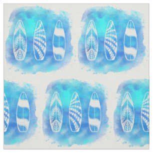 Beautiful Blue Watercolor Water Surfboards art Fabric