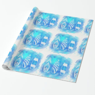 Beautiful Blue Watercolor Water Surfboards art Wrapping Paper