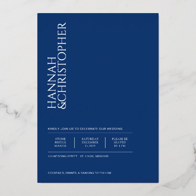 Beautiful Blue Wedding Foil Invitation (Front)