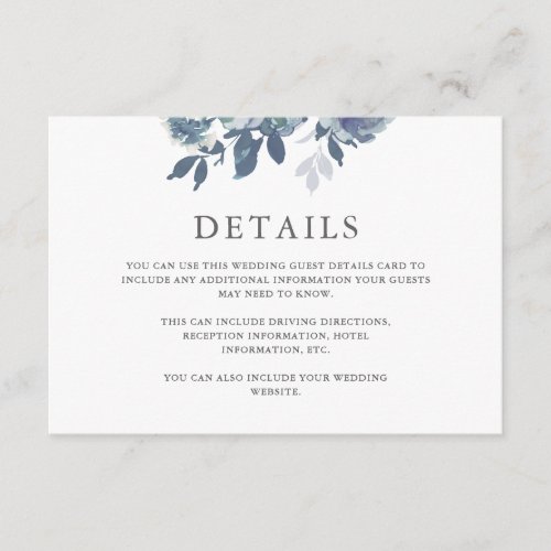 Beautiful Blue Wedding Guest Detail Enclosure Card