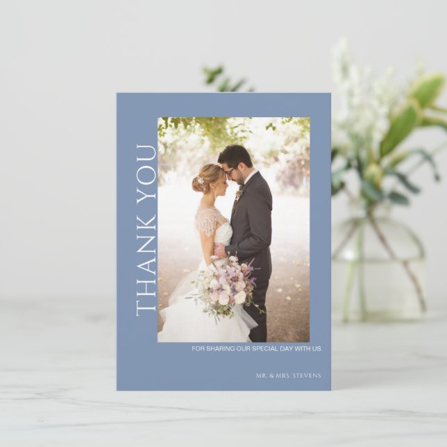 Beautiful Blue Wedding  Thank You Card (Standing Front)