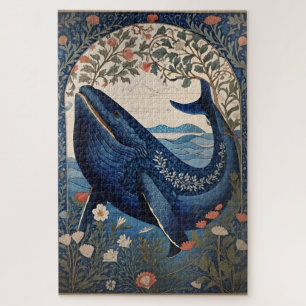 Beautiful Blue Whale William Morris Inspired Jigsaw Puzzle