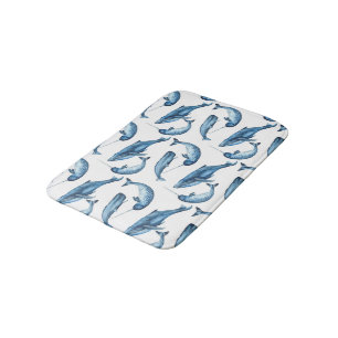 Beautiful Blue Whales and Narwhals   Bath Mat