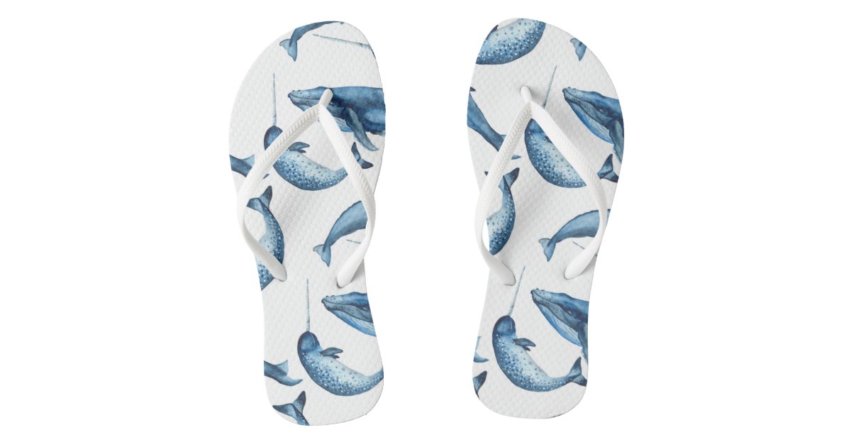 Beautiful Blue Whales and Narwhals | Flip Flops | Zazzle