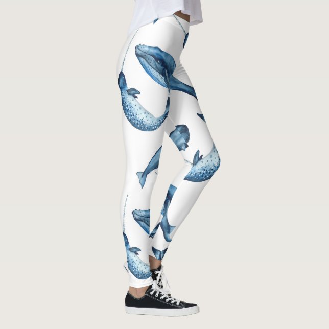 Beautiful Blue Whales and Narwhals | Leggings (Right)