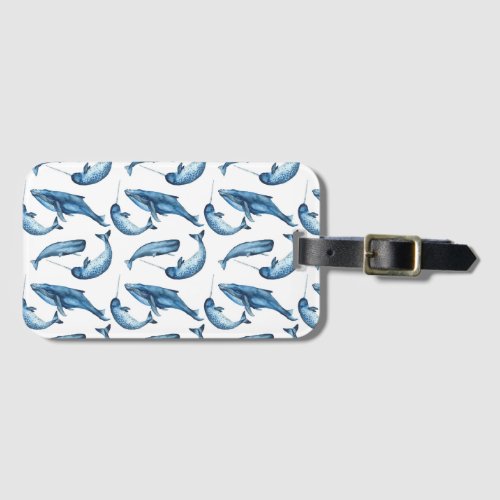 Beautiful Blue Whales and Narwhals  Luggage Tag