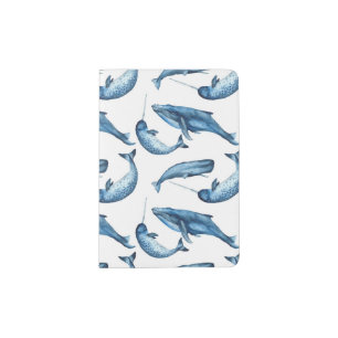 Beautiful Blue Whales and Narwhals Passport Holder