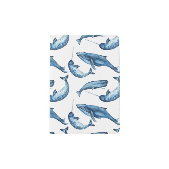 Beautiful Blue Whales and Narwhals Passport Holder (Front)