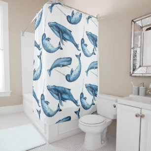 Beautiful Blue Whales and Narwhals Shower Curtain