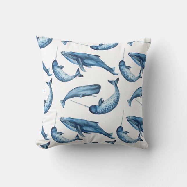 Beautiful Blue Whales and Narwhals | Throw Pillow (Front)