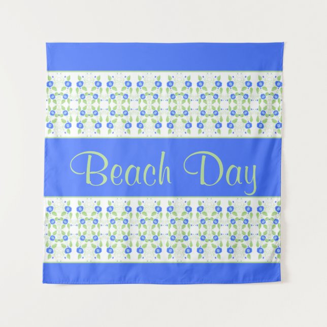 Beautiful Blue White And Soft Green Patterned Tapestry (Front)