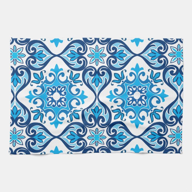 💙🤍 Beautiful blue - white Azulejos X,  Kitchen T Towel (Horizontal)