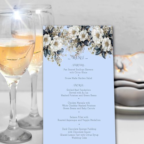 Beautiful Blue  White Floral Menu