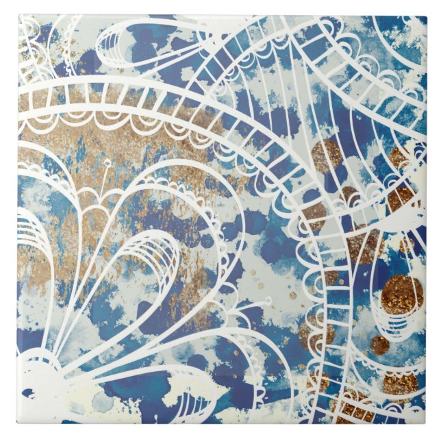 Beautiful blue white grey copper pattern loft styl ceramic tile (Front)